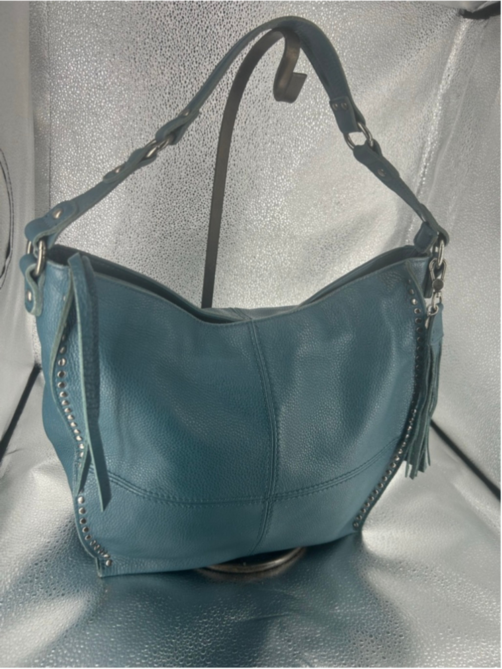 Women's The Sak Teal Leather Hobo Bag One Size with Silver Studs